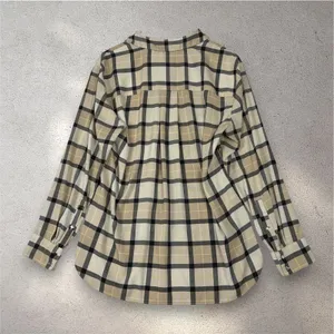 Calvin Klein Plaid Button-Up Blouse Women's M Beige Sheer Casual Fall Minimalist thumbnail 3