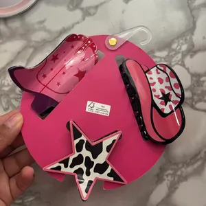 Pink Linen hair clips Cowboy Rodeo Theme thumbnail 2
