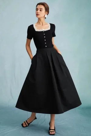 RIHOAS The Black High Waisted Pleated Midi Skirt only 68 thumbnail 3