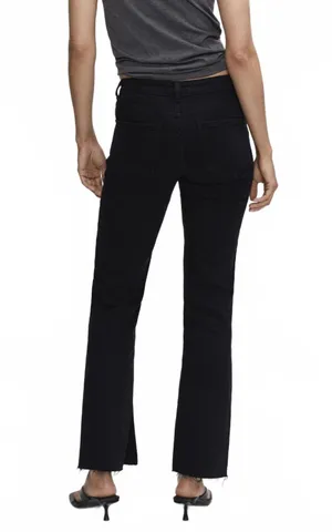 Mango Fray Hem Side Slit Mid Rise Jeans Black Denim NWT Size 6 thumbnail 4