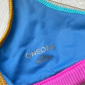 OneOne Bikini Top jenna v-wire ribbed swim womens Blue (small) swim beach neon thumbnail 3