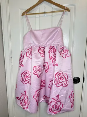 BNWT Maeve Baby Pink Hot Pink Rose Printed Babydoll Mini Dress thumbnail 2