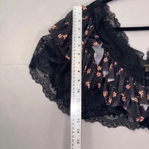 AFRM Gothic Victorian Floral Lace Ruffle Crop Top Front Closure Black Pink M thumbnail 8