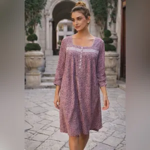 Eileen West Pink Embroidered Floral Nightgown S Cotton Long Sleeve Ruffle Lace thumbnail 5