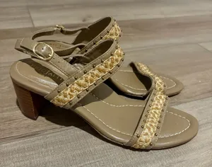 ERIC JAVITS NEW YORK Maribel Braided Studded Cuban Sandals‎ Adjustable tan US 7 thumbnail 1