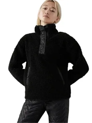 Athleta Black Sherpa Snap Pullover Jacket Fleece‎ Small Warm Sweatshirt thumbnail 1