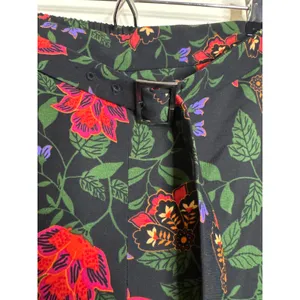 Joie Bold Botanical Floral Wide-Leg Cropped Belted Pants Black Multi XL thumbnail 4