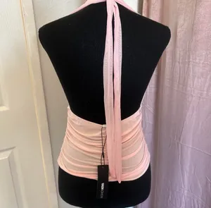 FashioNova Pink halter neck top with ruffles thumbnail 2