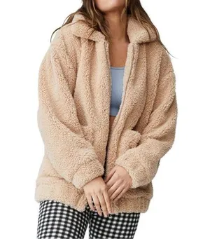 Beige Teddy Sherpa full zip with extra large pockets never worn thumbnail 1
