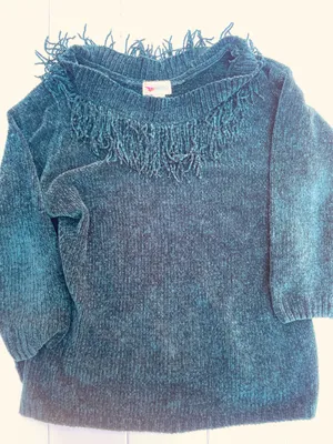 Vintage Cristina Fleece Fringe Pullover Sweater, Size L thumbnail 1