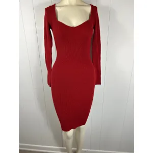 Aritzia Wilfred Tuscany Bodycon Ribbed Midi Dress in Red. Size XXS thumbnail 3