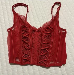 Victoria’s Secret Dream Angels Red Corset Bustier Long Line Bra Lace Sz M - DD thumbnail 1