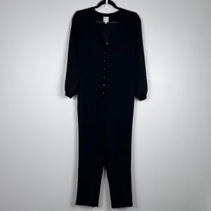 Hatch x J. Crew Women's Button Up Maternity Long Sleeve Jumpsuit Black Sz 0 thumbnail 4