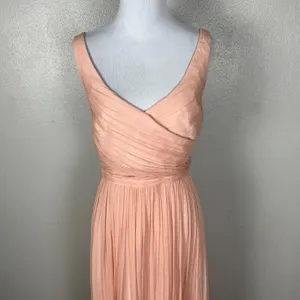 J Crew Formal Gown Maxi Dress Womens 14 Pink Silk Chiffon‎ Pleated V-Neck Heidi thumbnail 3