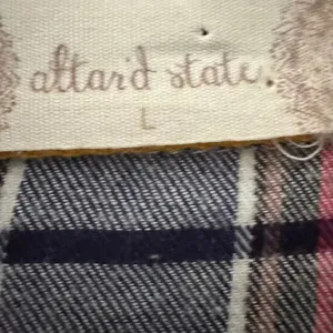 Altar’d State Shirt Button Front Blue Plaid Flannel Mixed Media Lace SZ L #2315 thumbnail 6