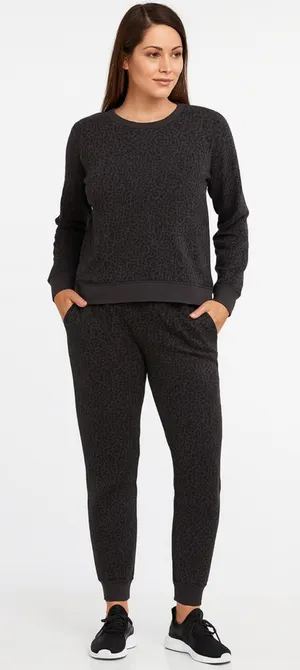 J. Crew Leopard Jogger Style Sweatpant and Sweatshirt Set thumbnail 1