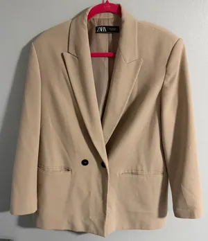 ZARA Taupe Double-Breasted Blazer thumbnail 1