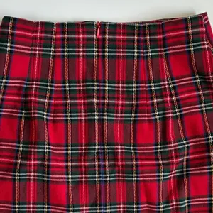 Brandy‎ Melville Red Plaid Cara Mini Skirt Side Slit High Waisted Tartan XS S thumbnail 8