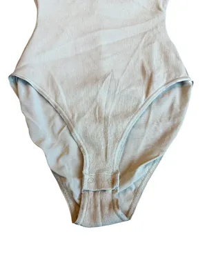Skims Cotton Ribbed Bodysuit Neutral Taupe Stretch One Piece Slimming Size Small thumbnail 5