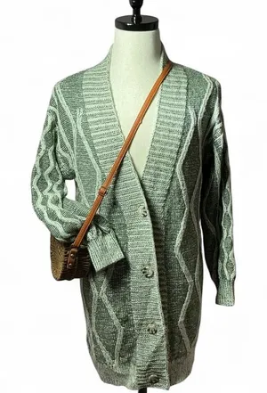 BKE Marled Cable Knit Longline Button Front Boho Oversized Cardigan Sweater‎ M thumbnail 1