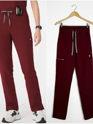 FIGS Yola High Waisted Scrub Pants Burgundy XS Tall thumbnail 2