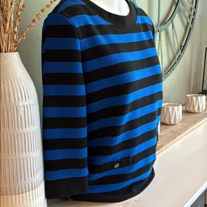KARL LAGERFELD Vintage Blue & Black Stripe Knit Top Small Designer Grandmacore thumbnail 2