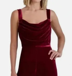 NEW BCBG Paris Burgundy Wine Velvet Jumpsuit Holiday Vampire Fall Wide Leg thumbnail 2