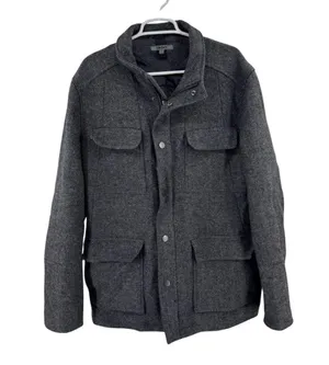 DKNY Charcoal Herringbone wool blend coat zip and button closure winter warm xl thumbnail 1