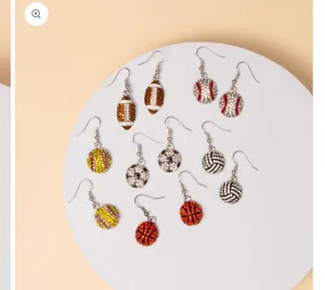 Game Day Crystal Pavé Dangle Earrings-Football thumbnail 2