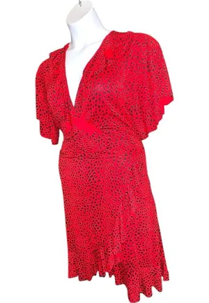 Boohoo Red Asymmetrical Ruffled faux Wrap Dress thumbnail 6