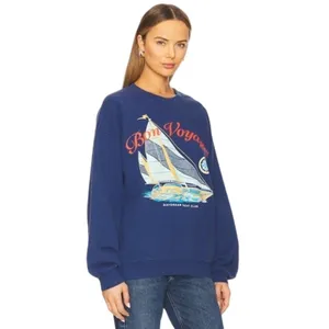 DAYDREAMER Bon Voyage BF Sweatshirt in Washed Indigo, Size Small New without Tag thumbnail 3