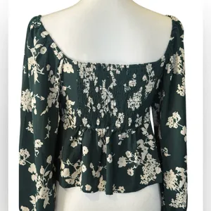 Abercrombie & Fitch Dark Green Floral Square-Neck Peplum Blouse thumbnail 3