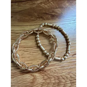 Gold Chunky Link and Beaded Stretch Bracelet Set OS‎ thumbnail 4