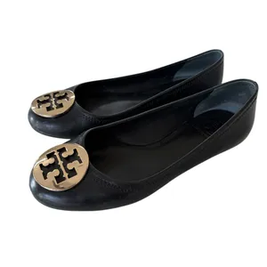 Tory Burch Black Leather Reva Logo Round-Toe Ballet Flats thumbnail 4