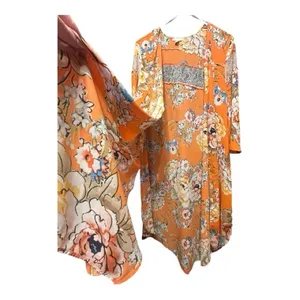 Floral Orange Women's Robe open kimono style large thumbnail 5