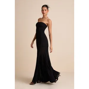 Lulus Elaris Black Mixed Media Strapless Maxi Dress Formal Evening Minimalist XL thumbnail 3