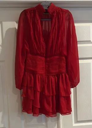 Express mock neck long sleeve ruffle mini dress thumbnail 6