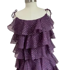 Vintage Neusteters Whimsigoth Purple Tiered Ruffle Maxi Prom‎ Gown Size 6 USA thumbnail 5