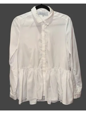 Tuckernuck White Peplum Button Down Blouse Long Sleeve High Low Top Womens Sz S thumbnail 2