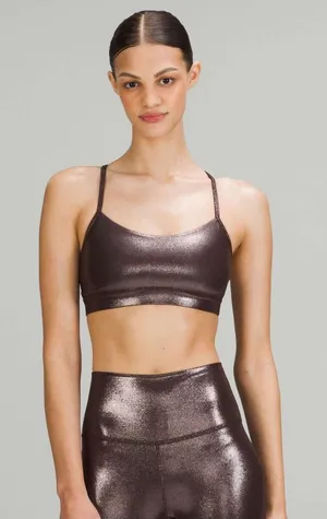 Lululemon Flow Y Bra Nulu Metallic Foil Brown‎ Athleisure Yoga Ballet Coquette thumbnail 1