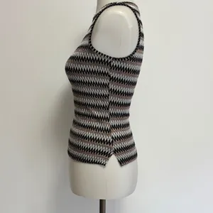 A. Byer Knit Tank Top M Black Grey Zigzag Chevron Metallic Y2K Indie Glitz Lurex thumbnail 3