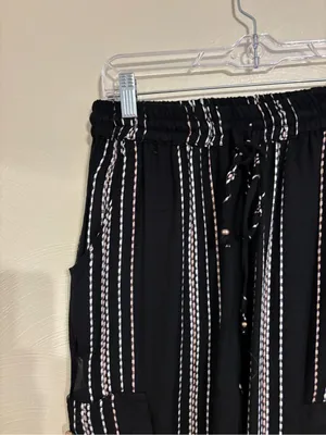 Angie Black Striped Rayon Cargo Jogger Pants Boho Size M thumbnail 6
