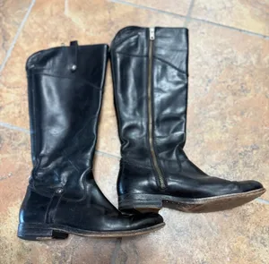 Frye Black Leather Knee-High Zip Riding Boots thumbnail 1