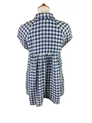 Free People Small Blue White Gingham Plaid Shirt Dress Button Front Boho Casual thumbnail 3