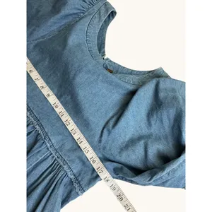 Free‎ People Denim Babydoll Mini Dress Blue Long Sleeve Pockets XS thumbnail 6