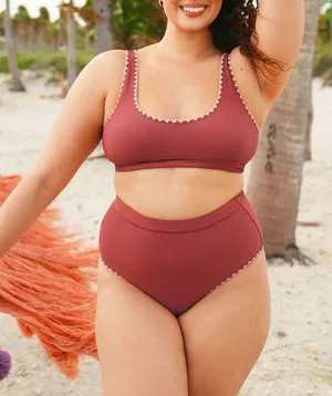 Berlook Contrast Stitch Longline Plus Size Bikini Set Pink thumbnail 1