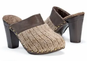 Tan mule knit Mul Luks 3 inch block heel brown 6.5 thumbnail 1