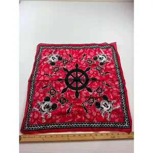 Disney‎ Mickey Mouse Pirates of the Caribbean Red Cotton Bandana Scarf 21x21 thumbnail 2