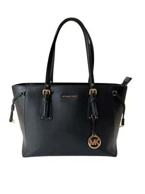 Michael Michael Kors Voyager Medium Crossgrain Leather Tote Bag Black thumbnail 6