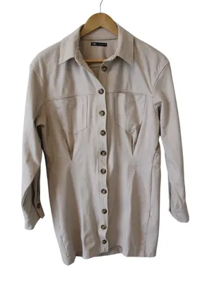 Zara Woman beige faux suede button front camel brown Duster Coat Jacket SZ M‎ thumbnail 1